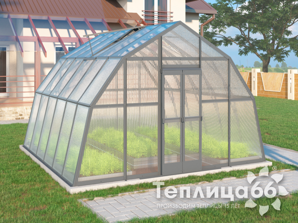 Теплица Рада Каспий из поликарбоната, 4х4 метра, графитовая